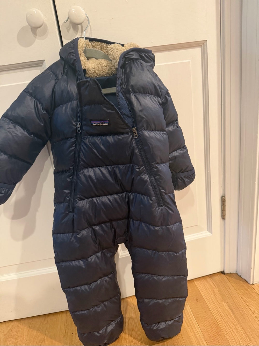 Patagonia Navy Kids Quilted Insulated One-Piece Snowsuit with Hood